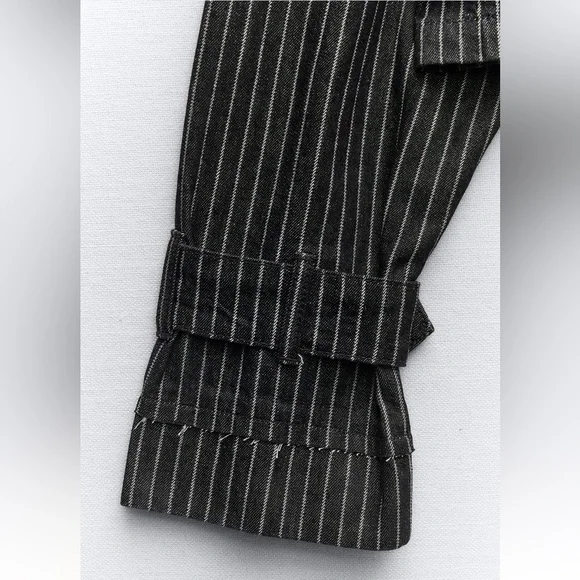 ✨SALE✨ ZARA OVERSIZED STRIPED CROP DENIM TRENCH ✨SALE✨ - Picture 7 of 9